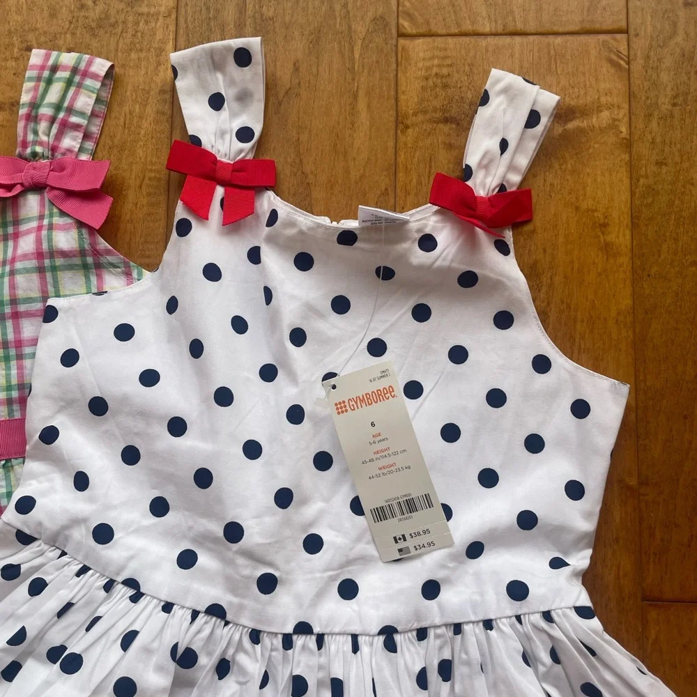 Bundle 2 NWT Gymboree girl dress sundress cotton sz 6 plaid polka empire waist